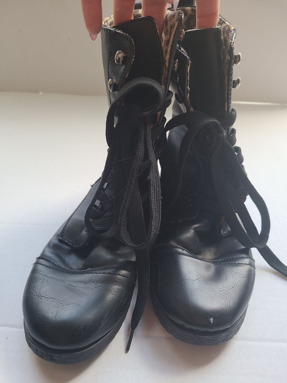 Target Black Lace-Up Women's Ankle Boots with Leopard Accent